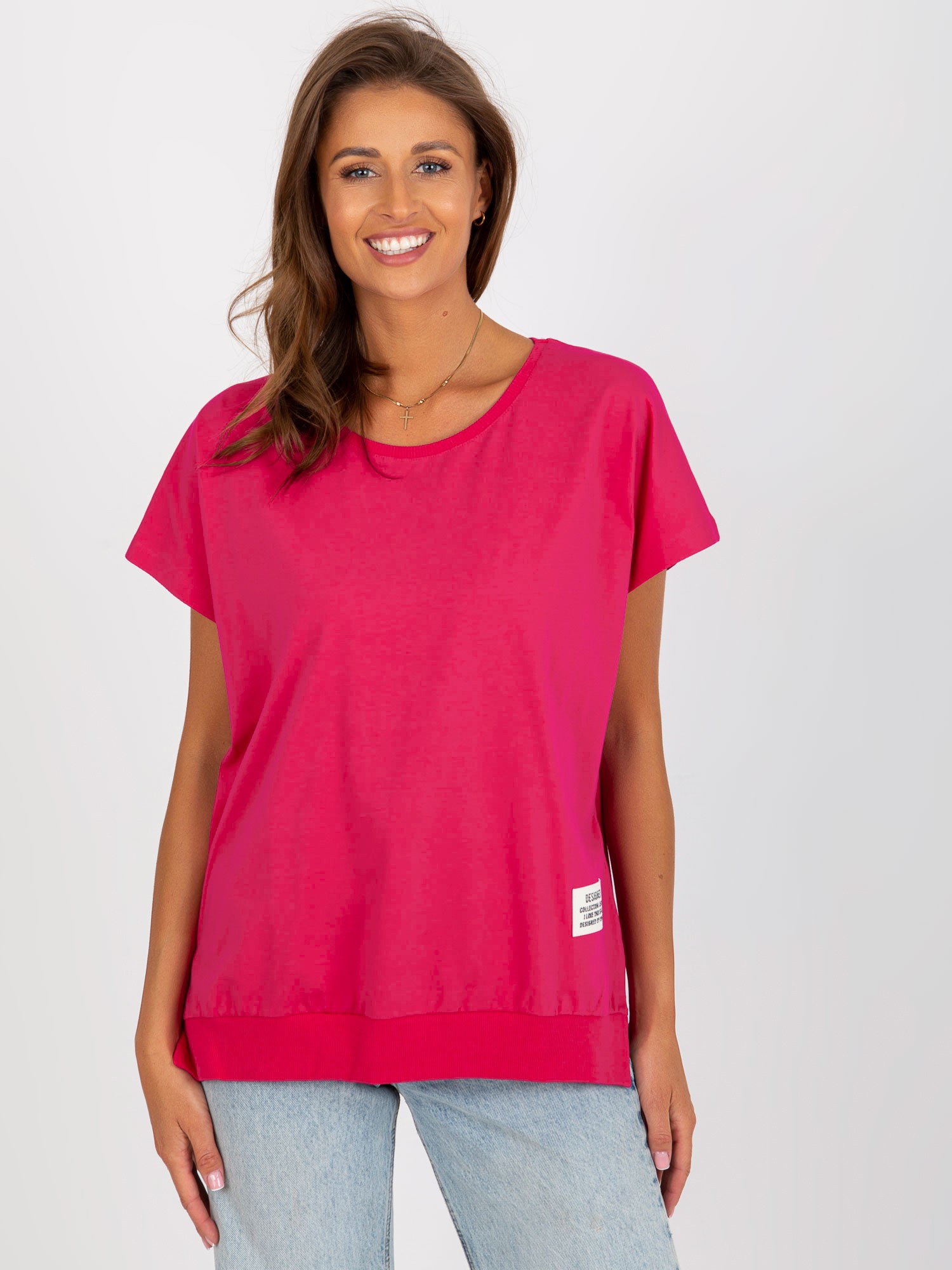 TMAVĚ RŮŽOVÉ BASIC TRIKO S KRÁTKÝM RUKÁVEM RV-BZ-8782.90-DARK PINK Velikost: S/M