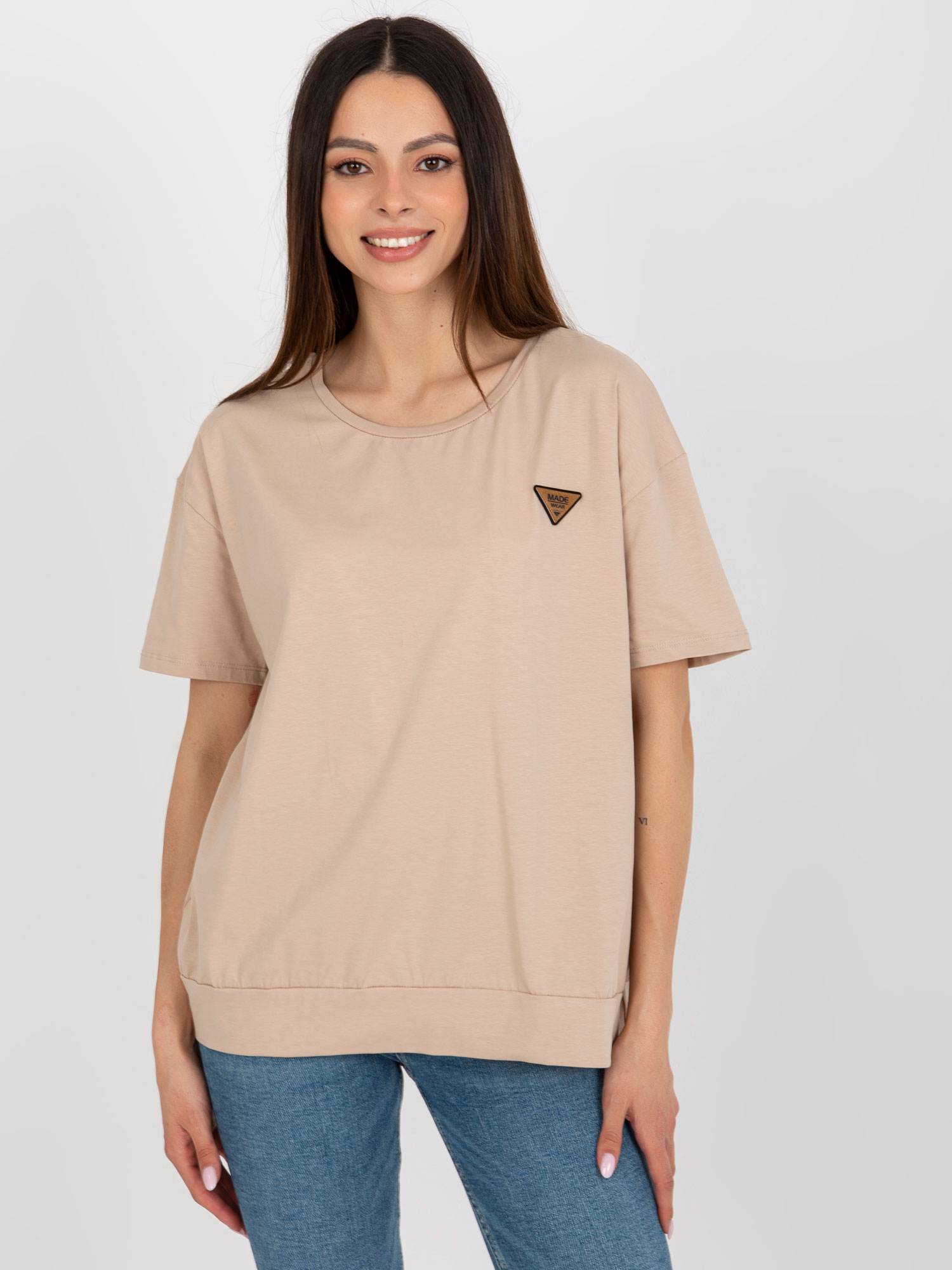 BÉŽOVÉ DÁMSKÉ TRIKO S KULATÝM VÝSTŘIHEM RV-BZ-8826.22-BEIGE Velikost: S/M