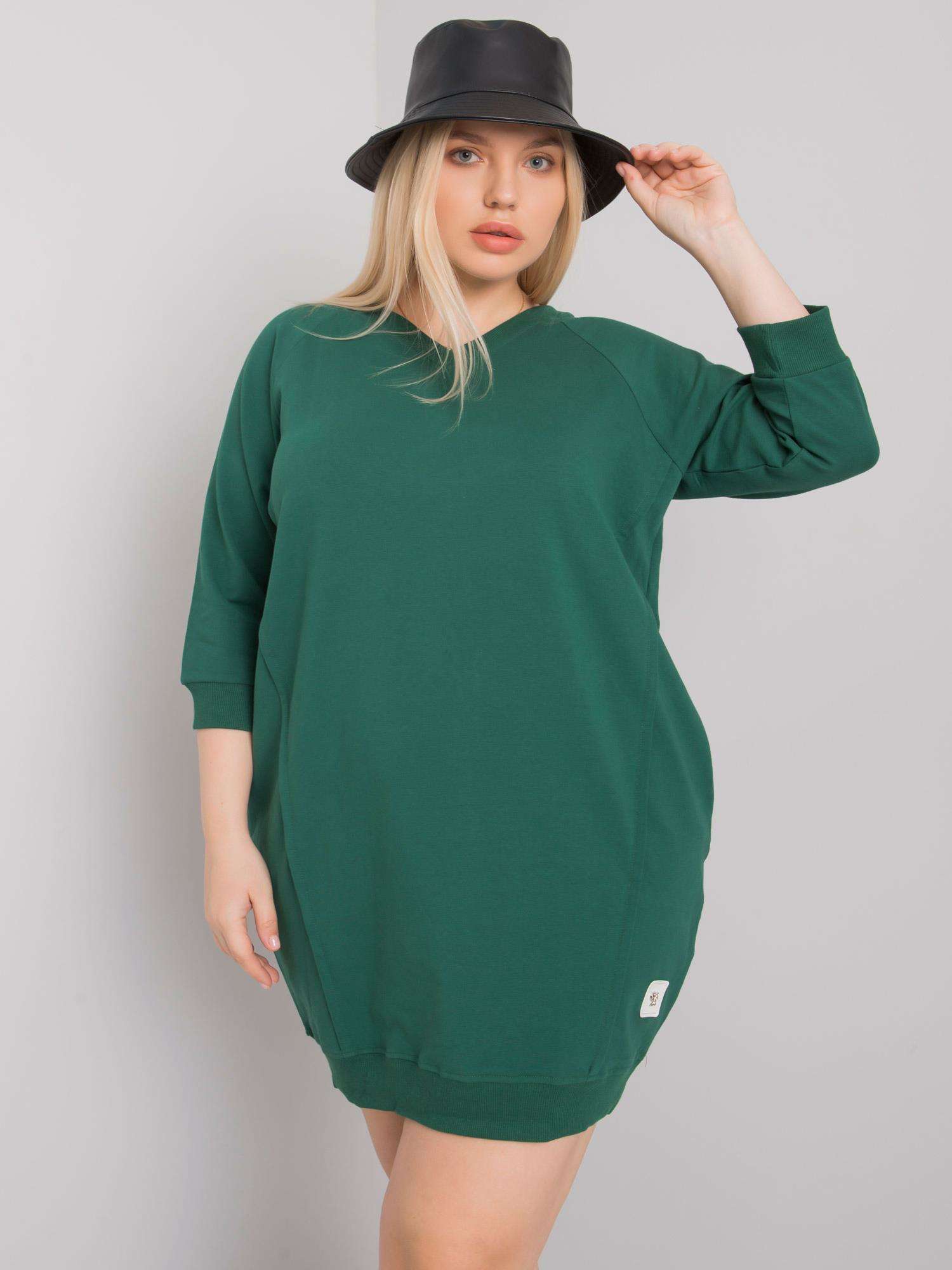 TMAVĚ ZELENÉ DÁMSKÉ MIKINOVÉ ŠATY RV-SK-6847.59P-GREEN Velikost: ONE SIZE