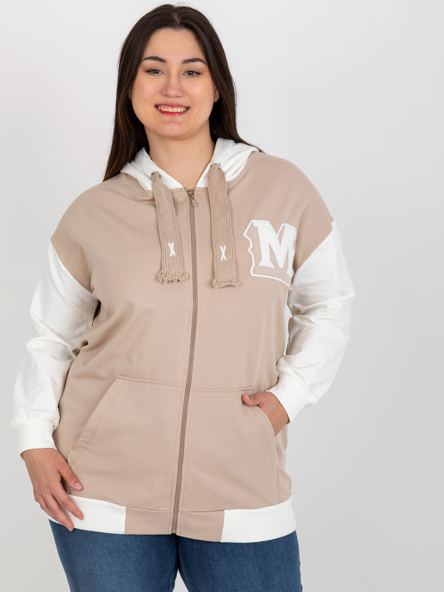 BÉŽOVÁ MIKINA NA ZIP RV-BL-8272.85-BEIGE Velikost: ONE SIZE