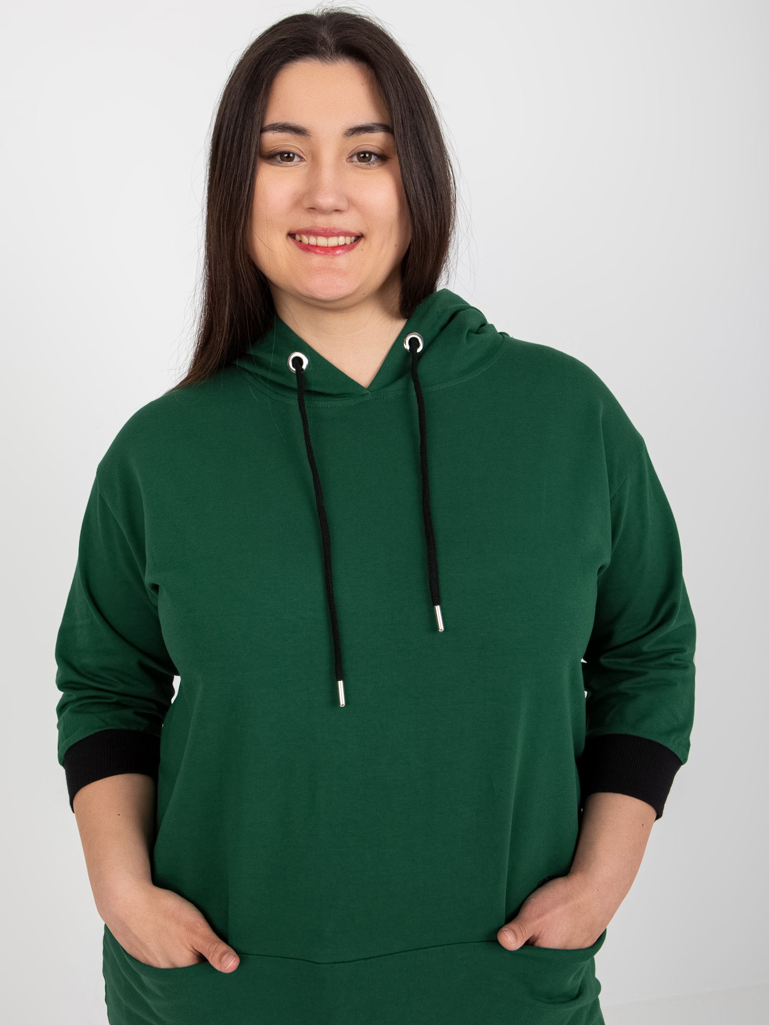 TMAVĚ ZELENÁ MIKINA S KAPUCÍ RV-TU-8241.54P-DARK GREEN Velikost: ONE SIZE