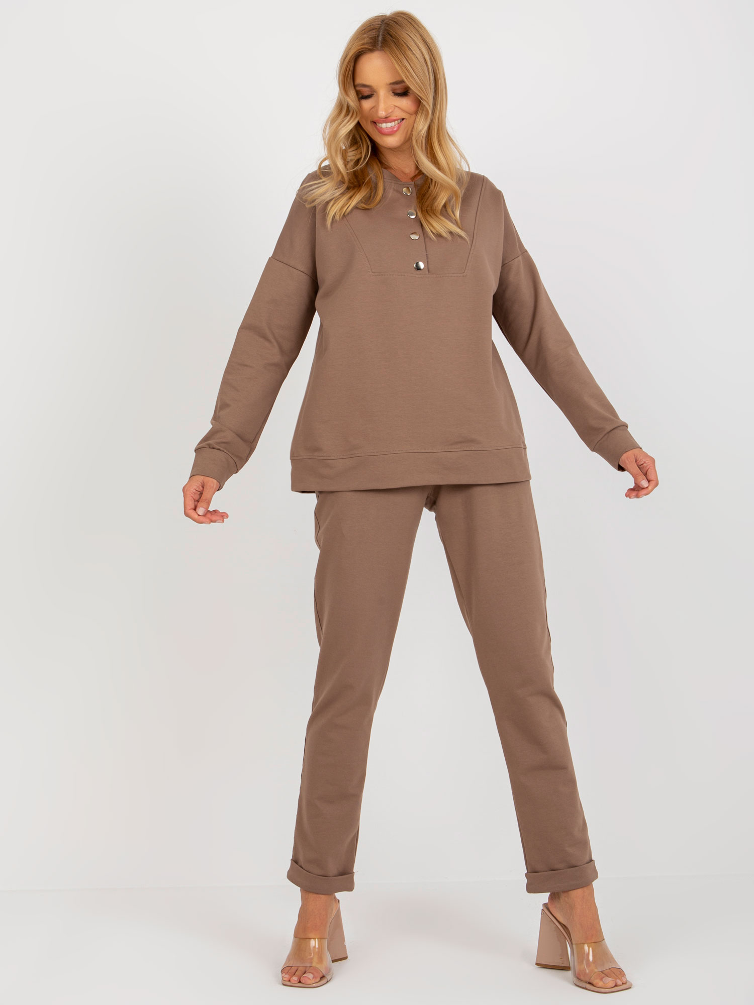 HNĚDÁ SOUPRAVA TEPLÁKŮ A MIKINY LK-KMPL-509291.57-BROWN Velikost: L/XL