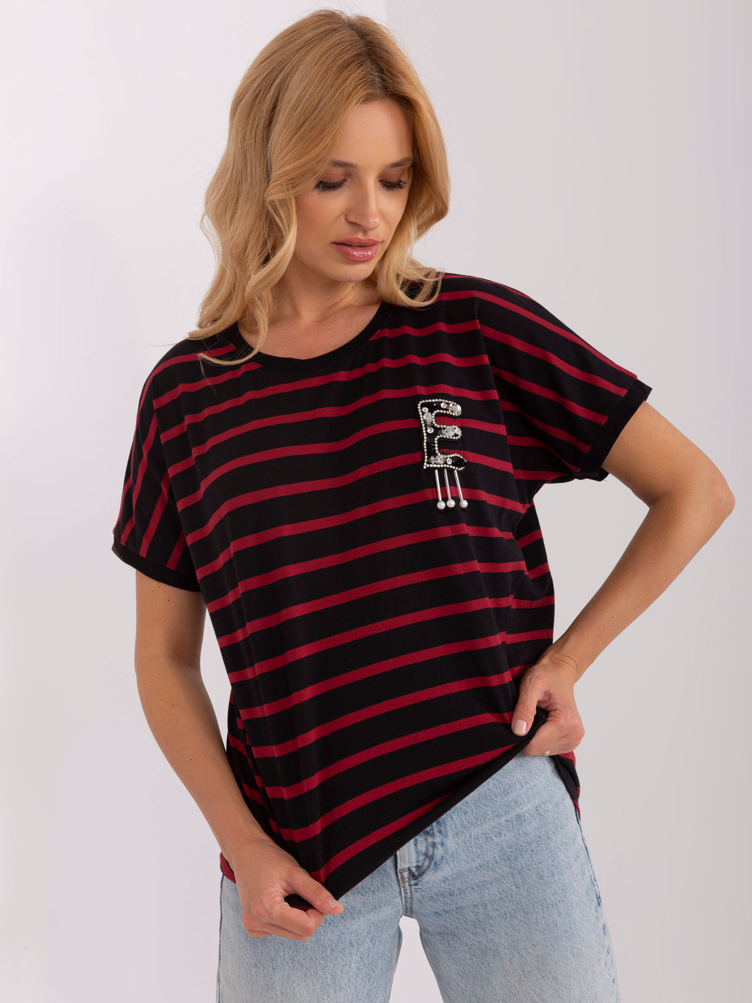 ČERNO-ČERVENÉ PRUHOVANÉ TRIČKO RV-BZ-8739.02-BLACK-RED Velikost: L/XL