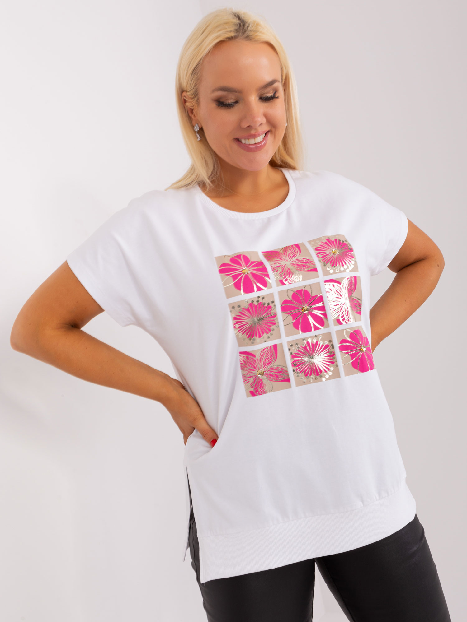 BÍLÉ TRIKO S RŮŽOVÝM POTISKEM RV-BZ-8859.99-WHITE-PINK Velikost: S/M