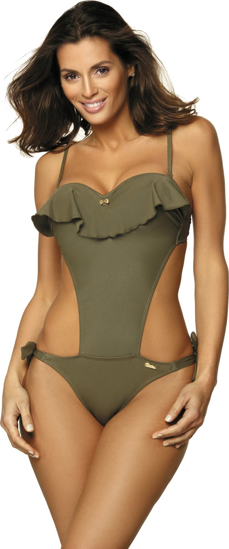 KHAKI MONOKINY S VOLÁNEM CARMEN HAZEL M-468 W (3) WIĄZANY Velikost: 2XL