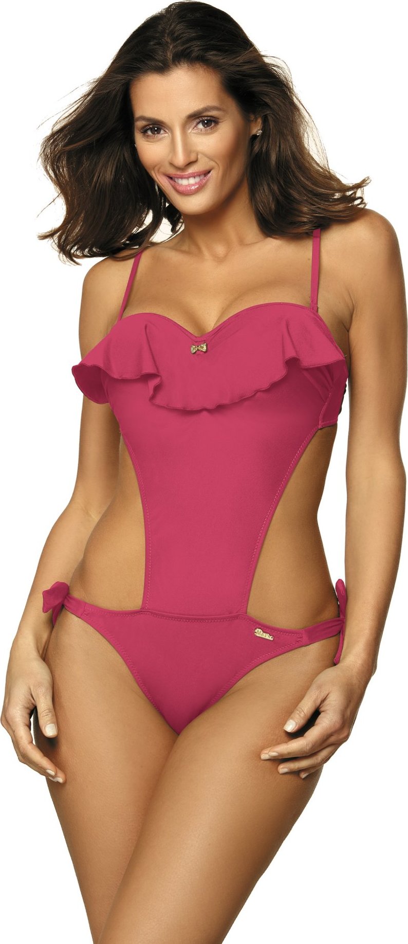 Tmavě růžové monokiny s volánem Carmen Rose Pink (Velikost XL)