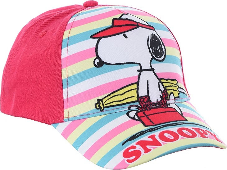 Tmavě růžová kšiltovka s barevnými pruhy Snoopy (Velikost 52)