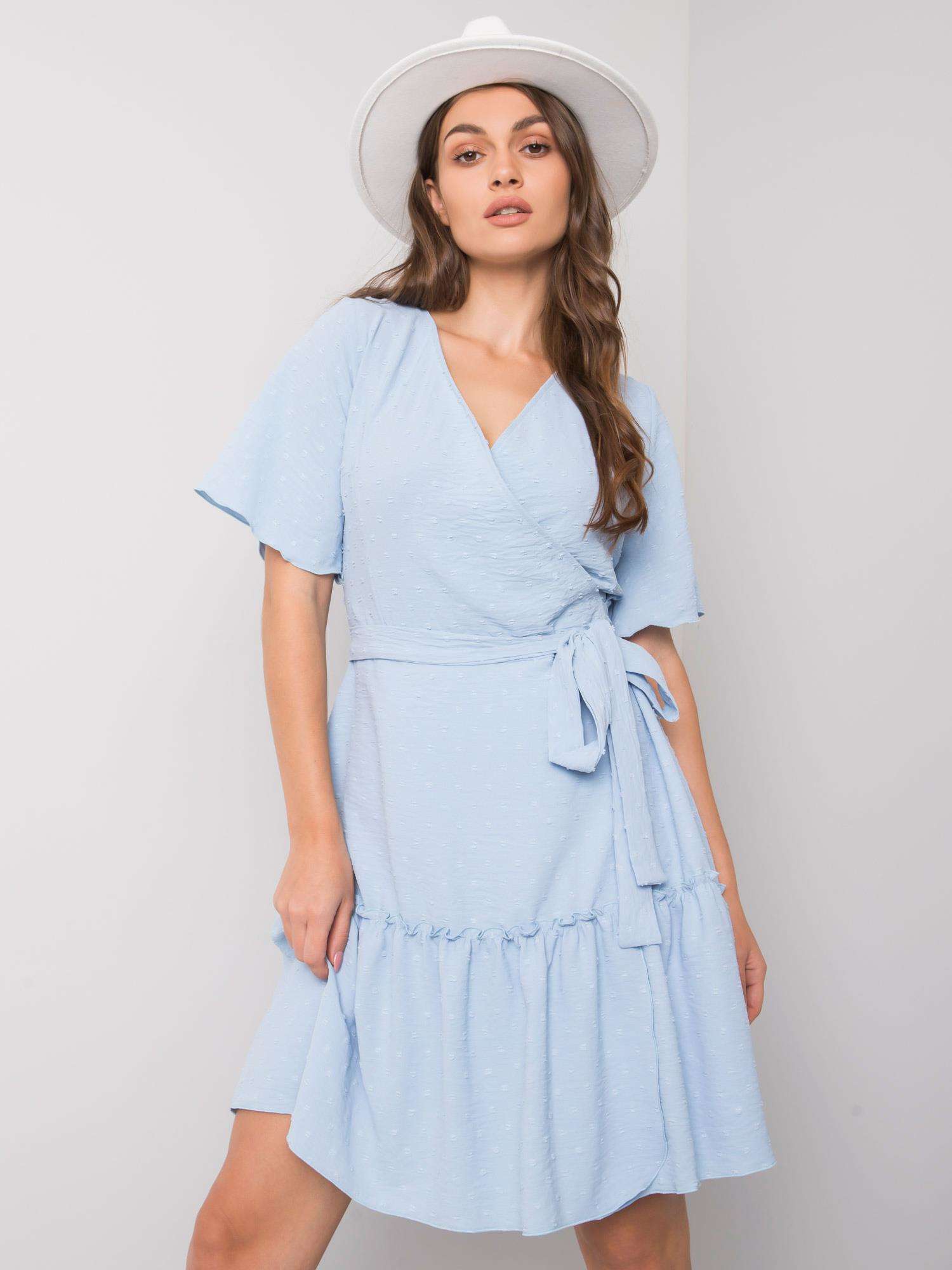 Světle modré dámské šaty s vázáním LK-SK-508623.24X-blue Velikost: 36