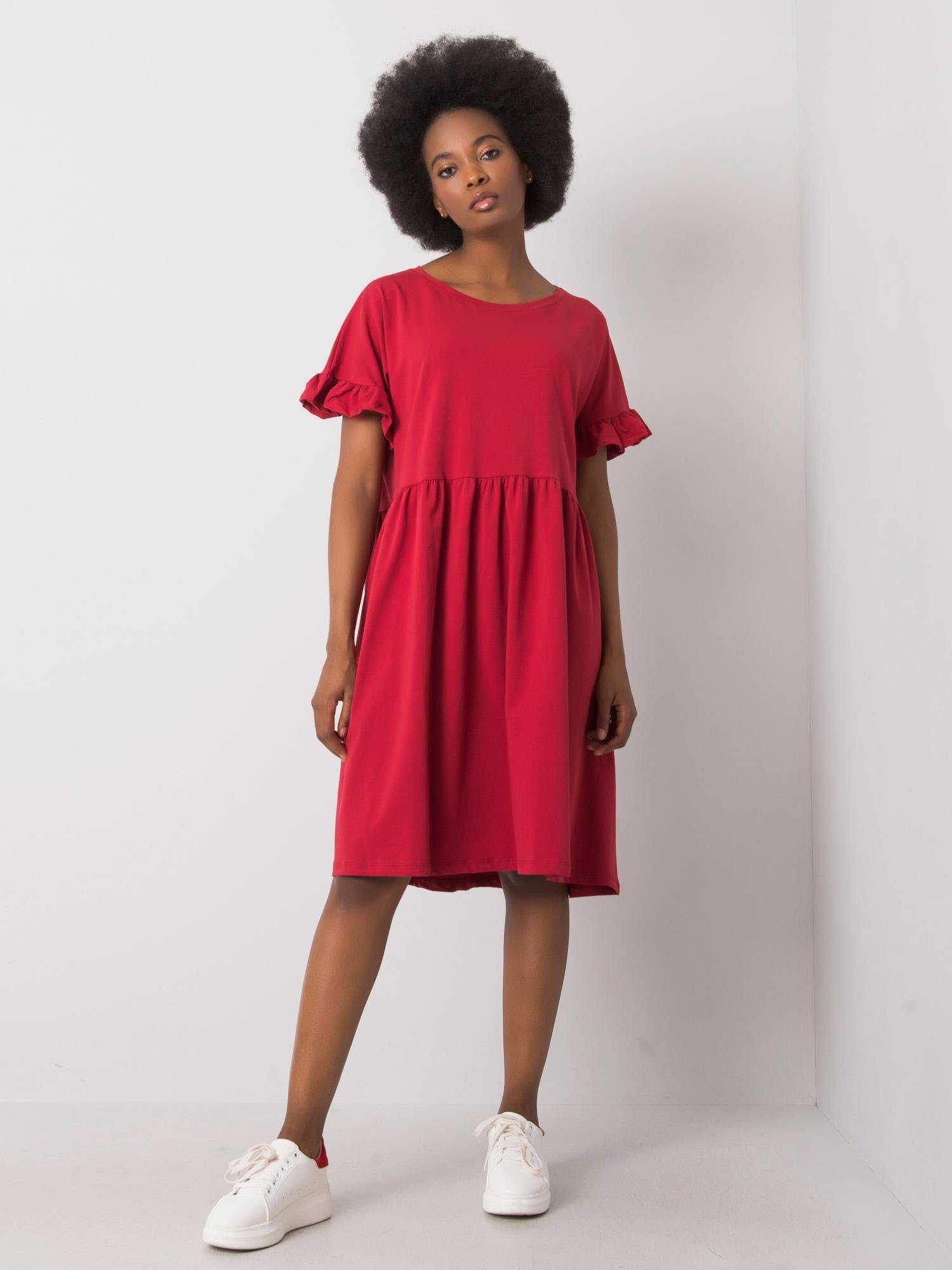 Červené dámské volné šaty RV-SK-5576.04-bordo Velikost: S