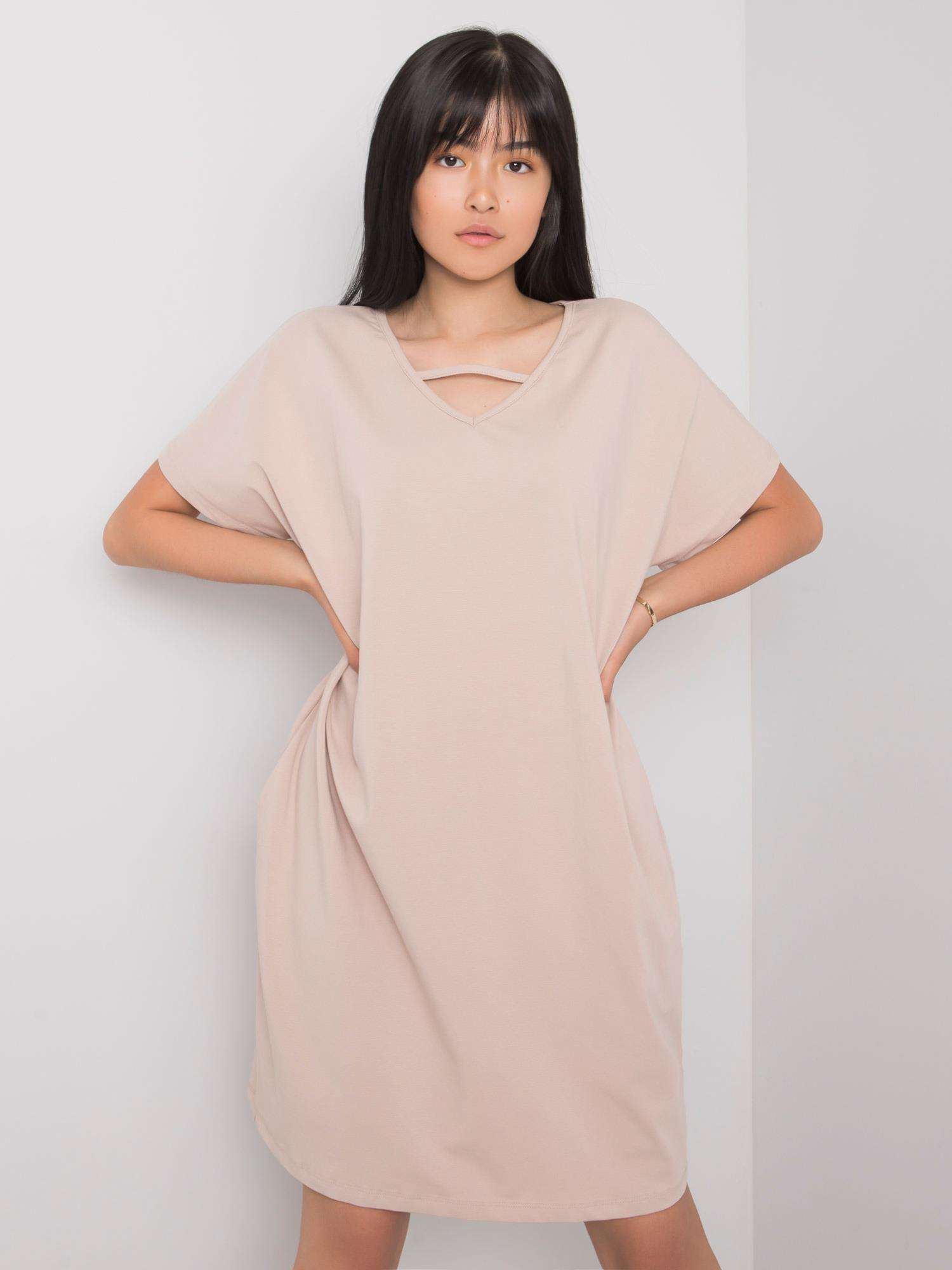 Béžové dámské volné šaty RV-SK-6760.12X-beige Velikost: L/XL