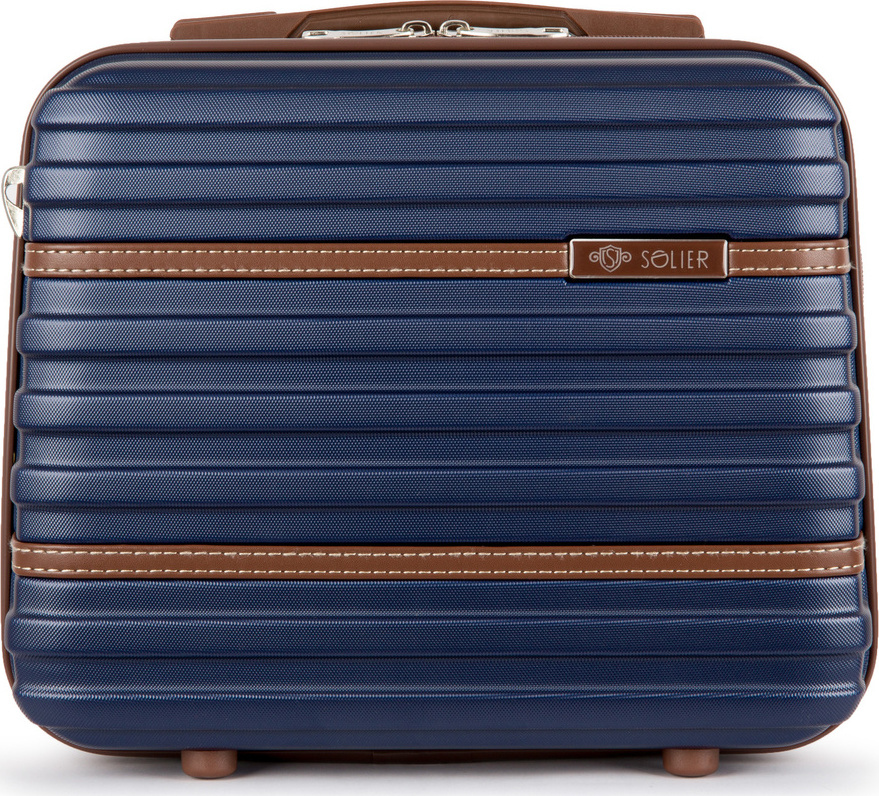 Solier Tmavě modrý cestovní kosmetický kufr STRIPE S16 (KUFEREK STL957 14' NAVY)