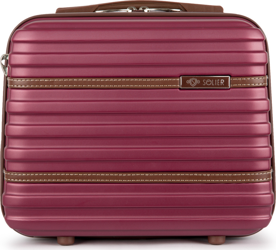 Solier Tmavě růžový cestovní kosmetický kufr STRIPE S16 (KUFEREK STL957 14' BURGUNDY)
