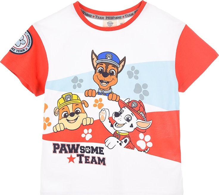 BÍLO-ČERVENÉ CHLAPECKÉ TRIČKO  PAW PATROL Velikost: 104