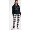Tmavě modré kárované dámské vánoční pyžamo - Merry