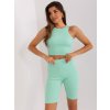 Mintový třídílný komplet šortek, crop topu a mikiny