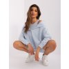Světle modrý třídílný komplet šortek, crop topu a mikiny