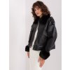 Černá koženková zimní bunda s kožíškem (Velikost ONE SIZE)