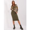 Khaki žebrovaná midi sukně (Velikost ONE SIZE)