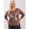 Hnědé tričko s potiskem a 3/4 rukávem