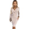 Elegantní béžové šaty s výstřihem a dlouhými rukávy ELLE
