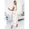 Plisované bílé květované midi šaty s výstřihem a volánky MEDIE