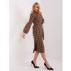 Hnědo-černé midi šaty se vzorem kohoutí stopy