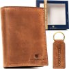 Peterson Dárková sada - světle hnědá kožená peněženka + klíčenka I063 (Velikost ONE SIZE)