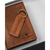 Peterson Dárková sada - světle hnědá kožená peněženka + klíčenka I063 (Velikost ONE SIZE)
