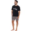 Doctor Nap černé pánské krátké pyžamo s károvanými šortkami