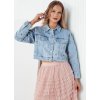 Světle modrá džínová krátká bunda s květinami FINSEI