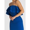 Modré přiléhavé šaty s volánky