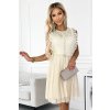 Béžové šaty s krajkou a zlatým páskem NATALIA