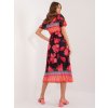 Černo-červené květované midi šaty s páskem