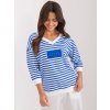 Modro-bílé pruhované triko s výstřihem a 3/4 rukávem