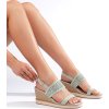 Světle zelené děrované sandály na klínku