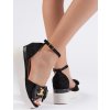 Černé sandály na klínku s mašličkou
