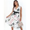 Bílé vzorované midi šaty s mašlí CARIBBEA
