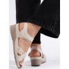 Dámské béžové sandály na klínku se suchým zipem