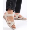 Dámské béžové sandály na klínku se suchým zipem