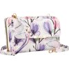 4U Cavaldi Bílo-fialová květovaná prošívaná peněženka s odnímatelným popruhem M825