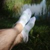 Bílé unisex kotníkové ponožky s pruhy a kotvičkami Art.117