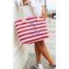 Červeno-bílá dámská pruhovaná plážová taška