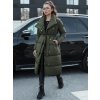 Khaki dlouhý dámský prošívaný kabát s páskem FAVI