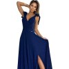 Dlouhé tmavě modré šaty s výstřihem ELENA