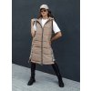 Béžová dlouhá dámská prošívaná vesta s kapucí SKYLER