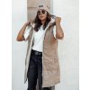 Béžová dlouhá dámská prošívaná vesta s kapucí COSYVIVA