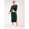 Dámský tmavě zelený velurový set mikiny a sukně