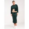 Dámský tmavě zelený velurový set mikiny a sukně