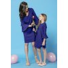 Tmavě modré jednoduché dívčí šaty máma a dcera s volánky na rukávech (Rozmiar 86)