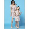 Šedé dívčí jednoduché šaty máma a dcera s potiskem růží (Rozmiar 86)